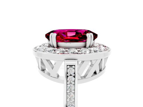 White gold Oval Cut Garnet Halo Ring with Split Shank and Four-Prong Setting_5