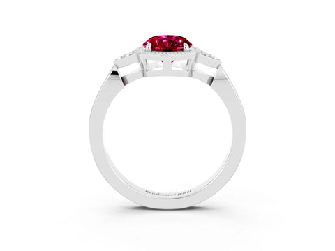 White gold Oval Cut Garnet Halo Ring with Tapered Band and Four-Prong Setting_3