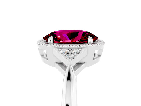 White gold Oval Cut Garnet Halo Ring with Tapered Band and Four-Prong Setting_5