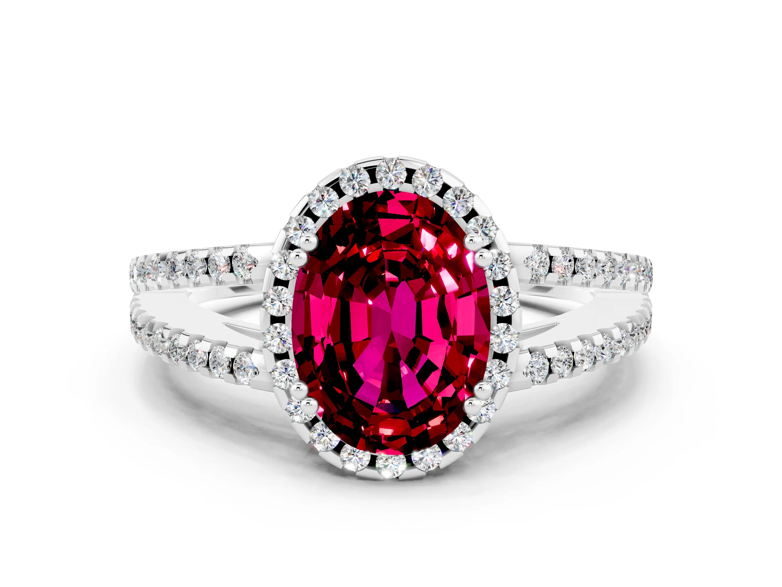 White gold Oval Cut Garnet Halo Split Shank Engagement Ring_12