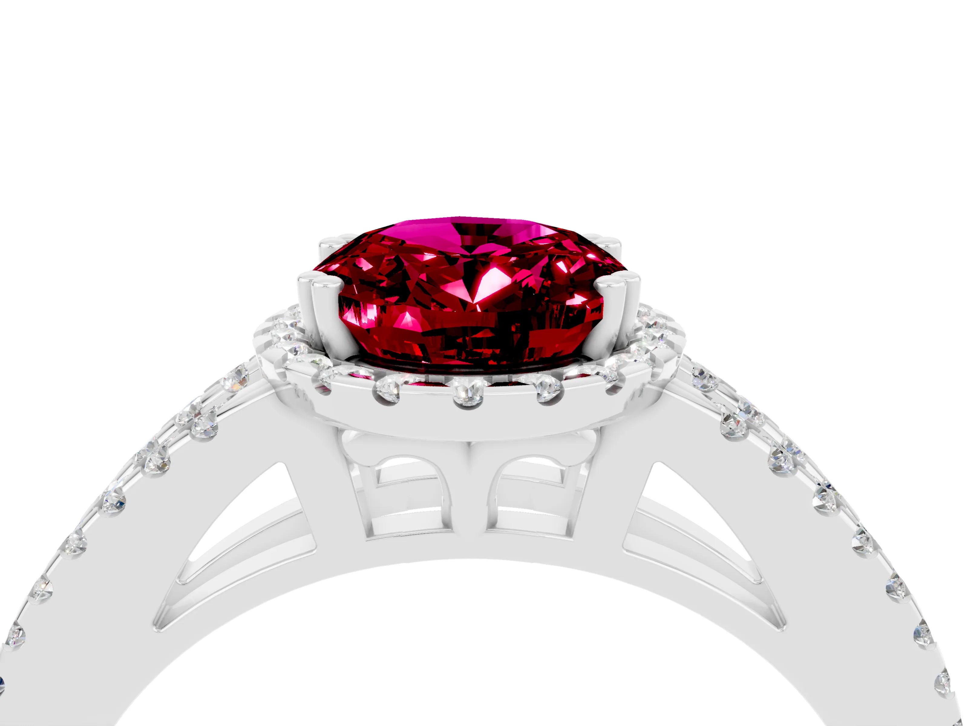White gold Oval Cut Garnet Halo Split Shank Engagement Ring_16