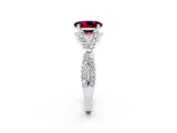 White gold Oval Cut Garnet Halo Twist Band Solitaire Prong Setting Ring_2