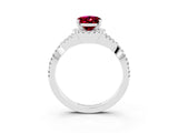 White gold Oval Cut Garnet Halo Twist Band Solitaire Prong Setting Ring_3
