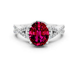 White gold Oval Cut Garnet  Halo Twist Band Solitaire Prong Setting Ring_54