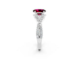 White gold Oval Cut Garnet  Halo Twist Band Solitaire Prong Setting Ring_56