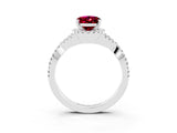 White gold Oval Cut Garnet  Halo Twist Band Solitaire Prong Setting Ring_57