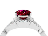 White gold Oval Cut Garnet  Halo Twist Band Solitaire Prong Setting Ring_58