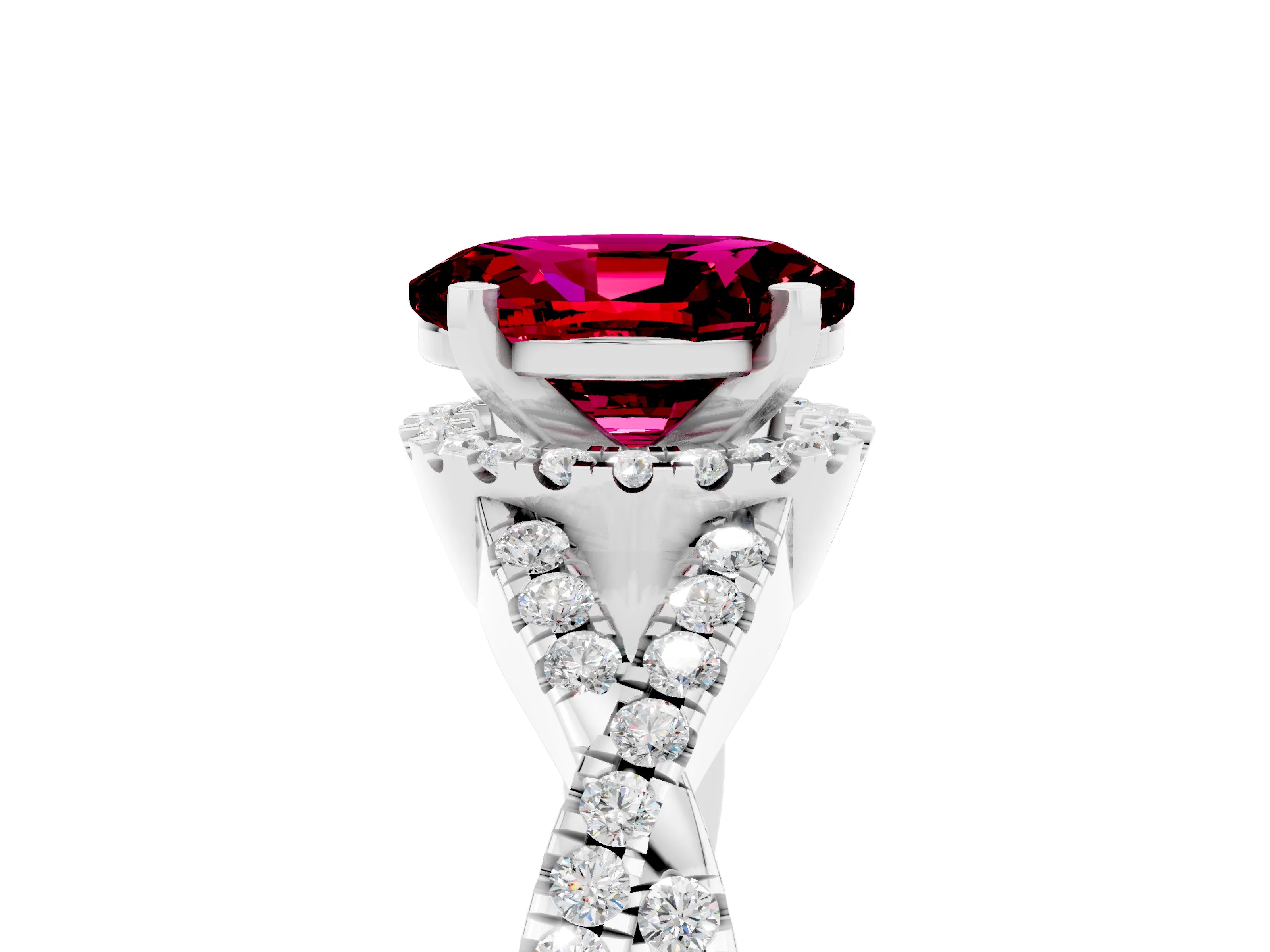White gold Oval Cut Garnet Halo Twist Band Solitaire Prong Setting Ring_5