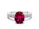 White gold Oval Cut Garnet Milgrain Pavé Engagement Ring with Four-Prong Setting_12