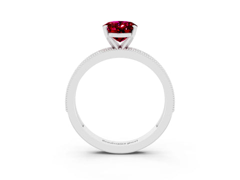 White gold Oval Cut Garnet Milgrain Pavé Engagement Ring with Four-Prong Setting_15