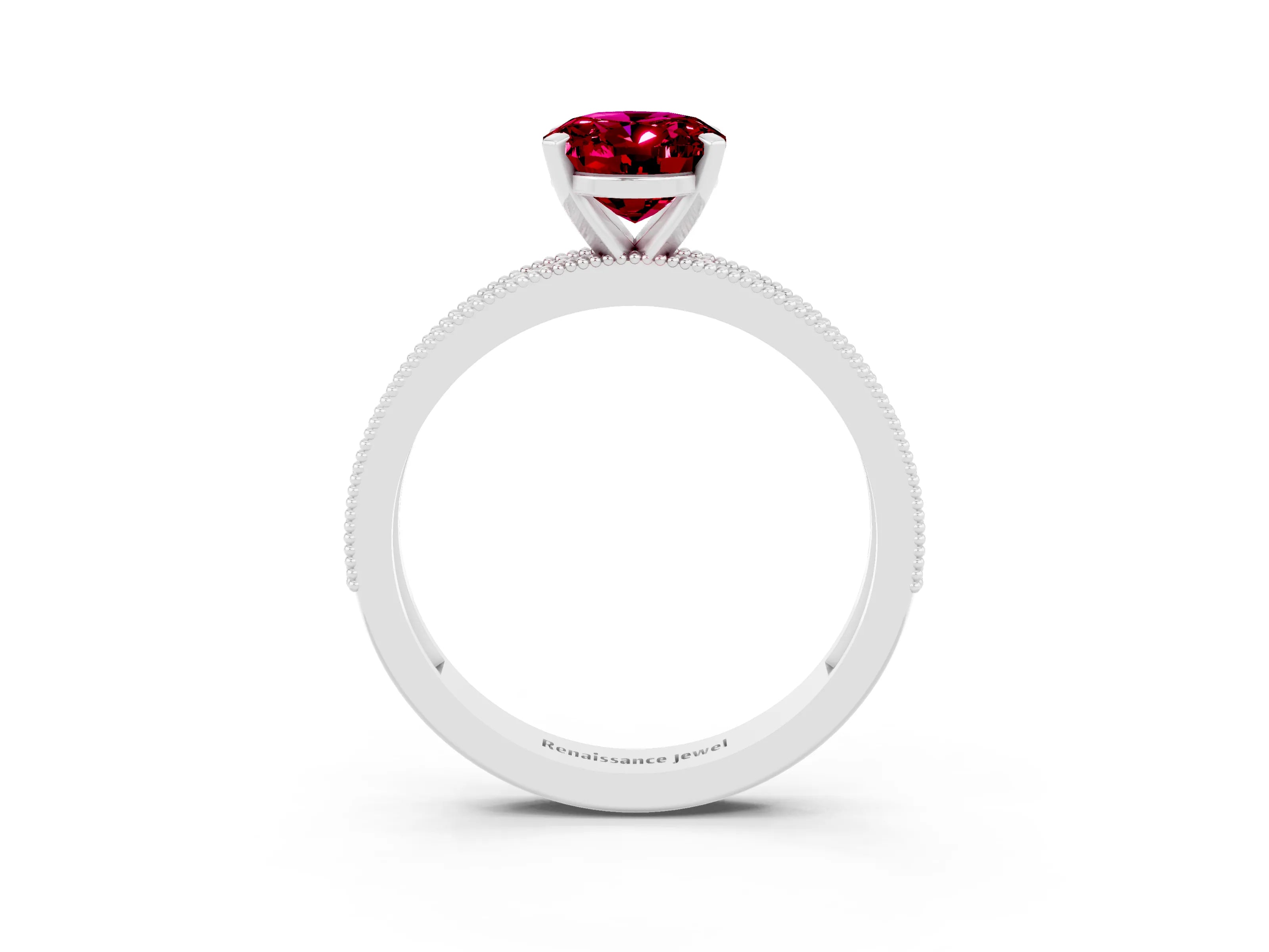 White gold Oval Cut Garnet Milgrain Pavé Engagement Ring with Four-Prong Setting_15