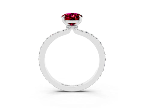 White gold Oval Cut Garnet Pavé Engagement Ring with Round  Accents and Prong Setting_15