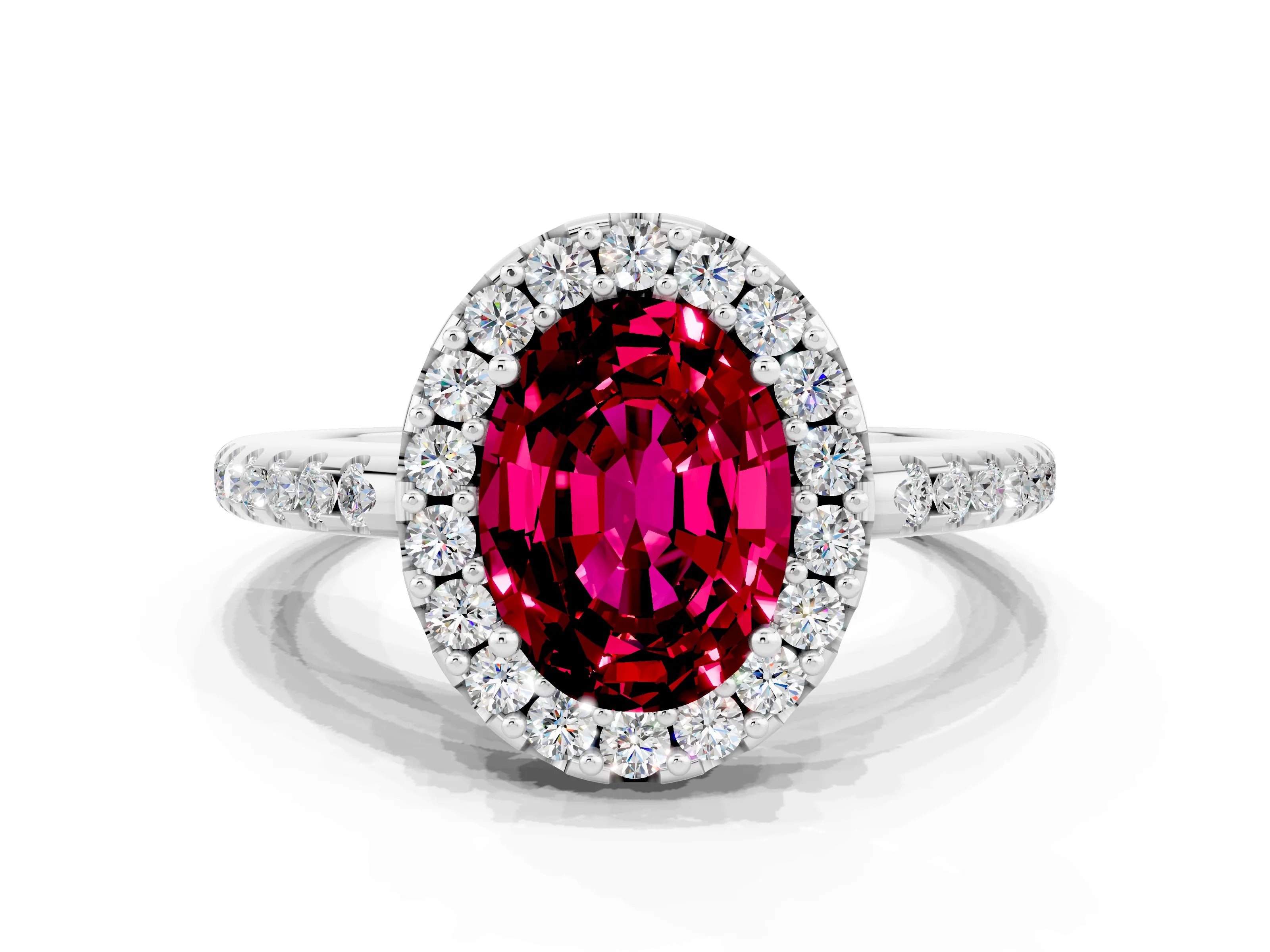 White gold Oval Cut Garnet Pavé Halo Ring with Four-Prong Setting_12