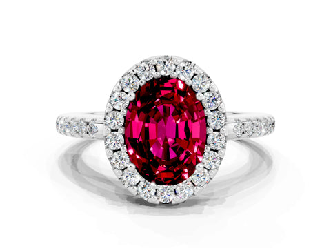 White gold Oval Cut Garnet Pavé Halo Ring with Four-Prong Setting_12
