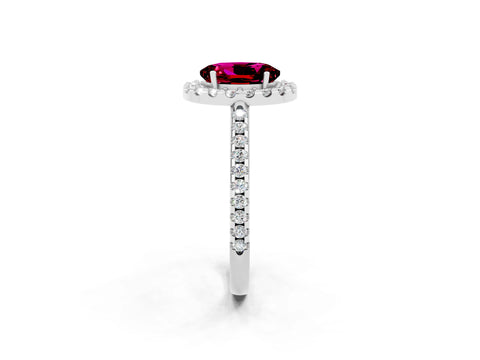 White gold Oval Cut Garnet Pavé Halo Ring with Four-Prong Setting_14