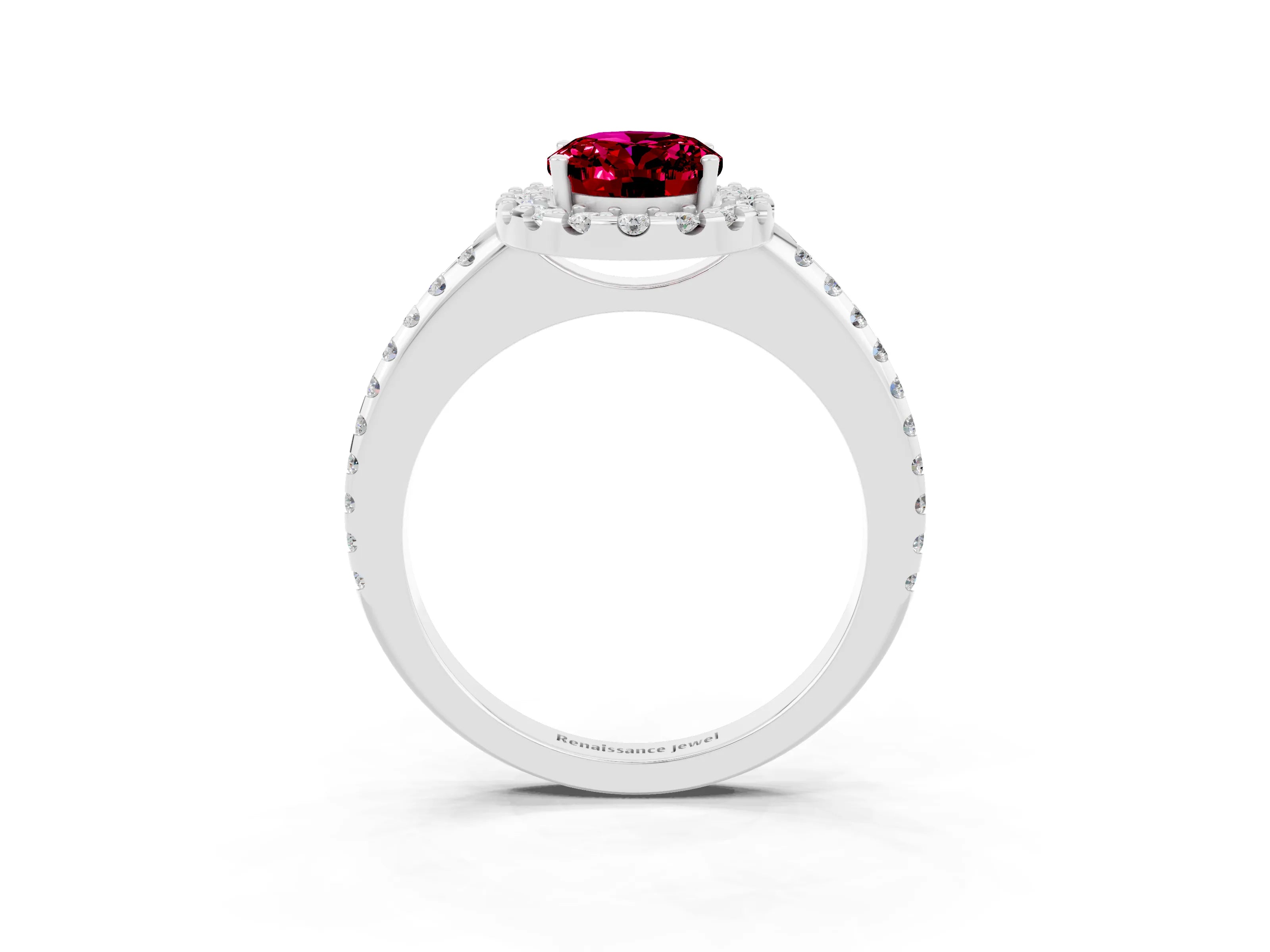 White gold Oval Cut Garnet Pavé Halo Ring with Four-Prong Setting_15