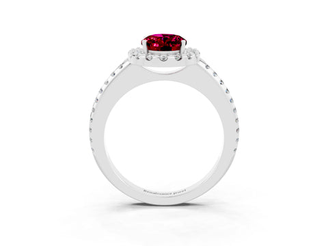 White gold Oval Cut Garnet Pavé Halo Ring with Four-Prong Setting_15