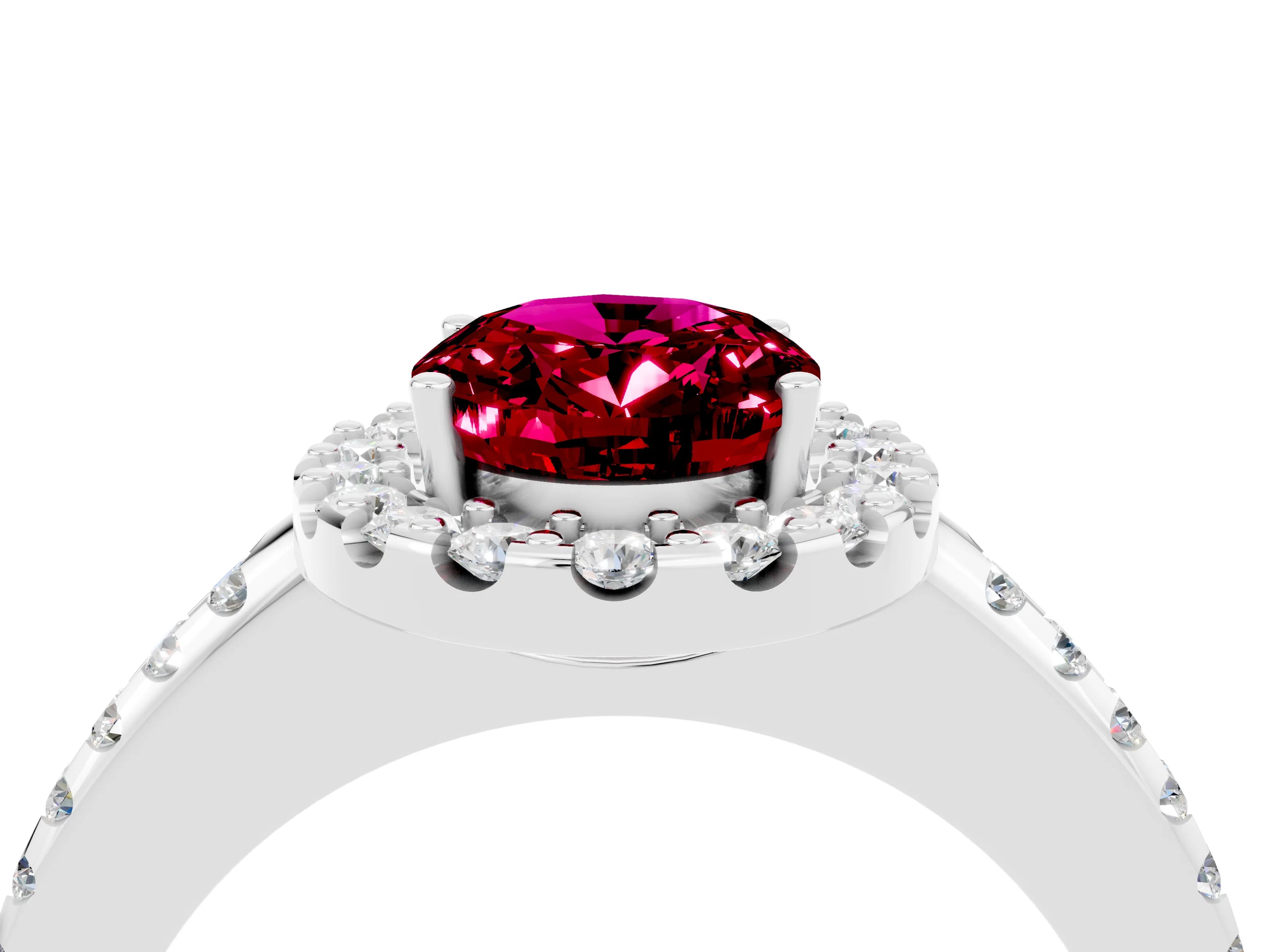 White gold Oval Cut Garnet Pavé Halo Ring with Four-Prong Setting_16