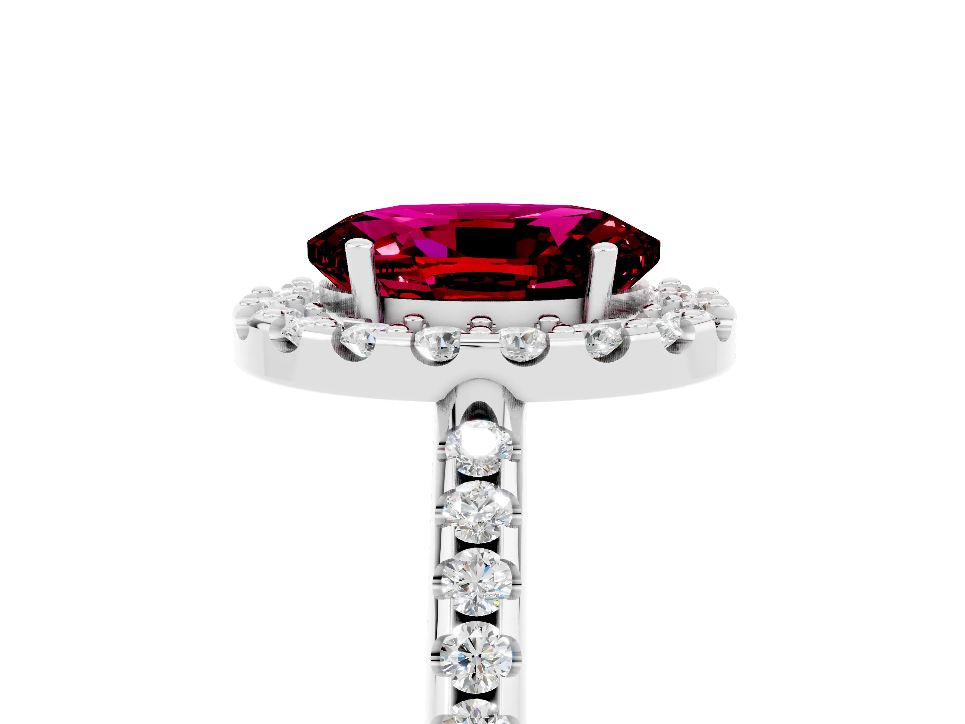 White gold Oval Cut Garnet Pavé Halo Ring with Four-Prong Setting_17
