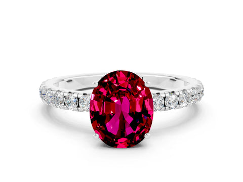 White gold Oval Cut Garnet Pavé Solitaire Engagement Ring with Four-Prong Setting_30