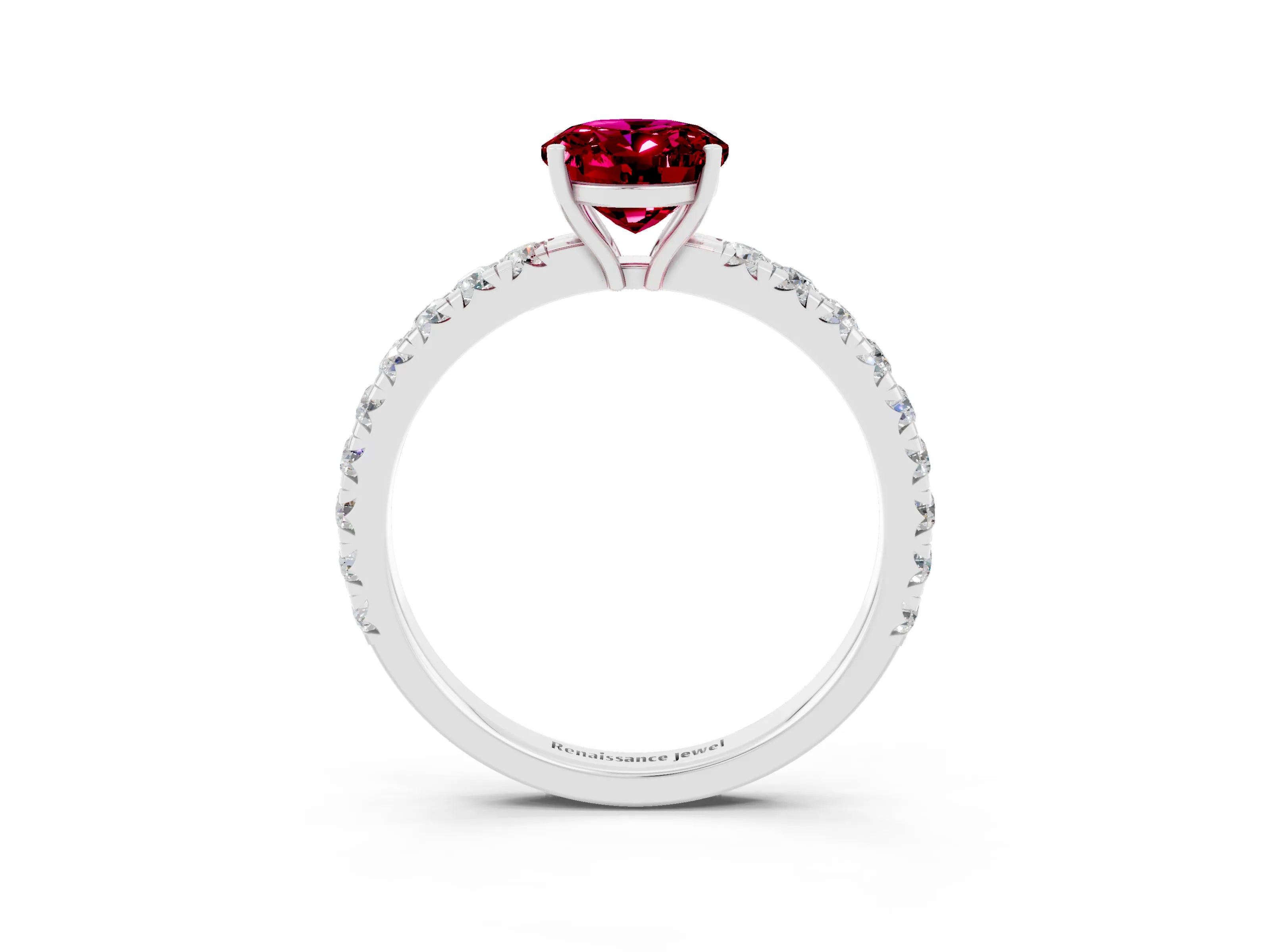 White gold Oval Cut Garnet Pavé Solitaire Engagement Ring with Four-Prong Setting_33