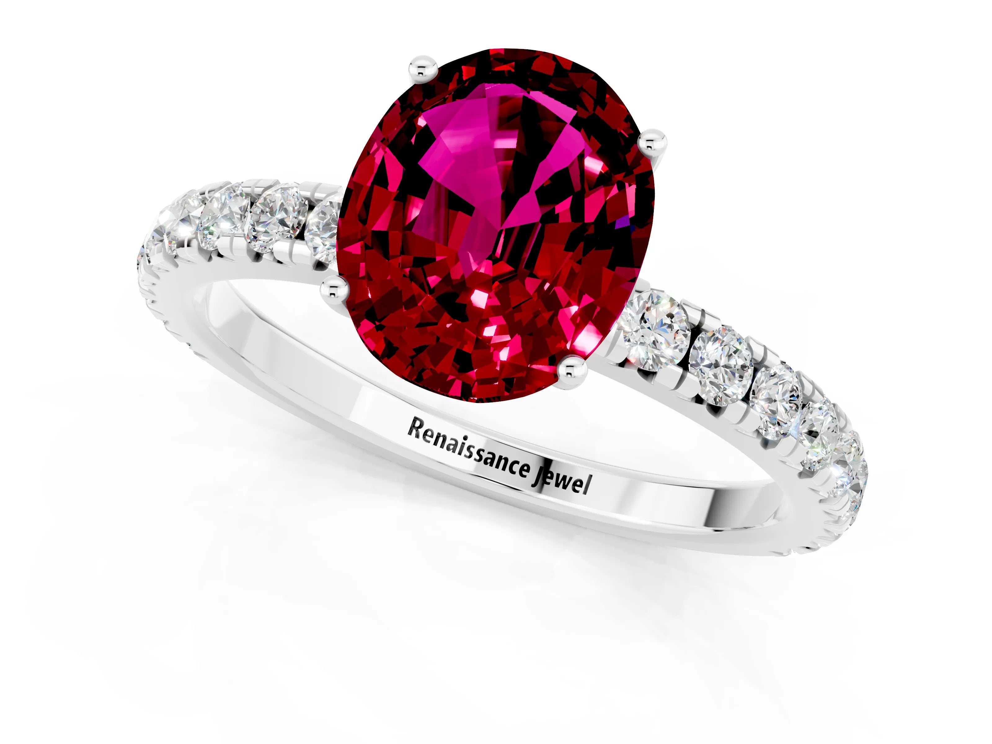 White gold Oval Cut Garnet Pavé Solitaire Engagement Ring with Four-Prong Setting_37