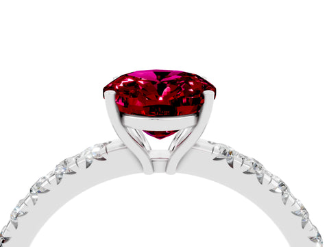 White gold Oval Cut Garnet Pavé Solitaire Engagement Ring with Four-Prong Setting_40