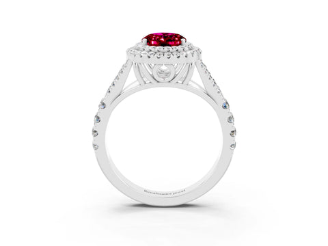 White gold Oval Cut Garnet Pavé Split Shank Double Halo Engagement Ring_3