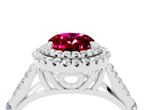 White gold Oval Cut Garnet Pavé Split Shank Double Halo Engagement Ring_4