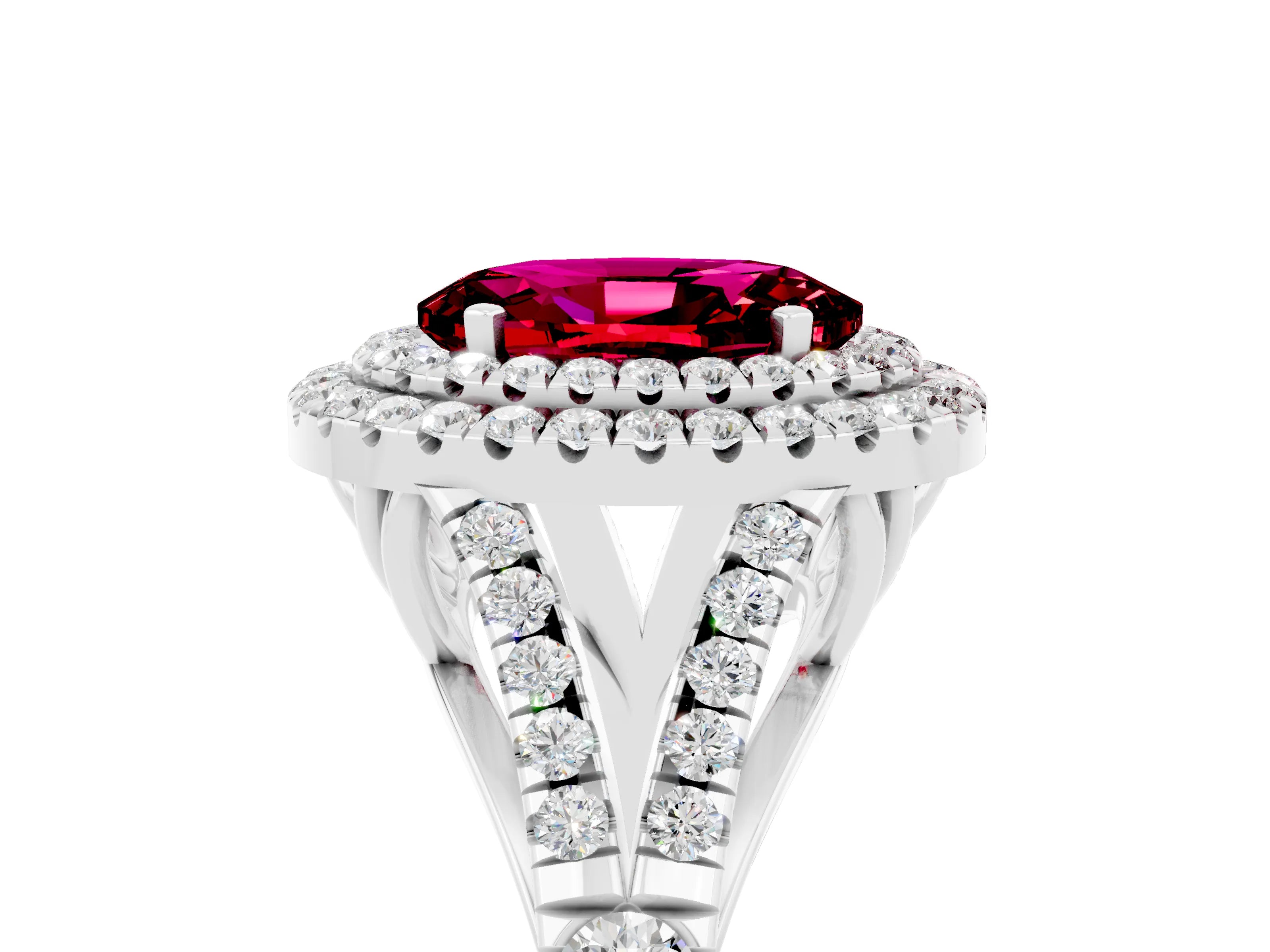 White gold Oval Cut Garnet Pavé Split Shank Double Halo Engagement Ring_5