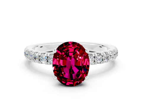 White gold Oval Cut Garnet Pave Band Solitaire Ring with Four-Prong Setting_24
