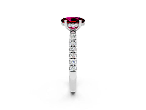 White gold Oval Cut Garnet Pave Band Solitaire Ring with Four-Prong Setting_26