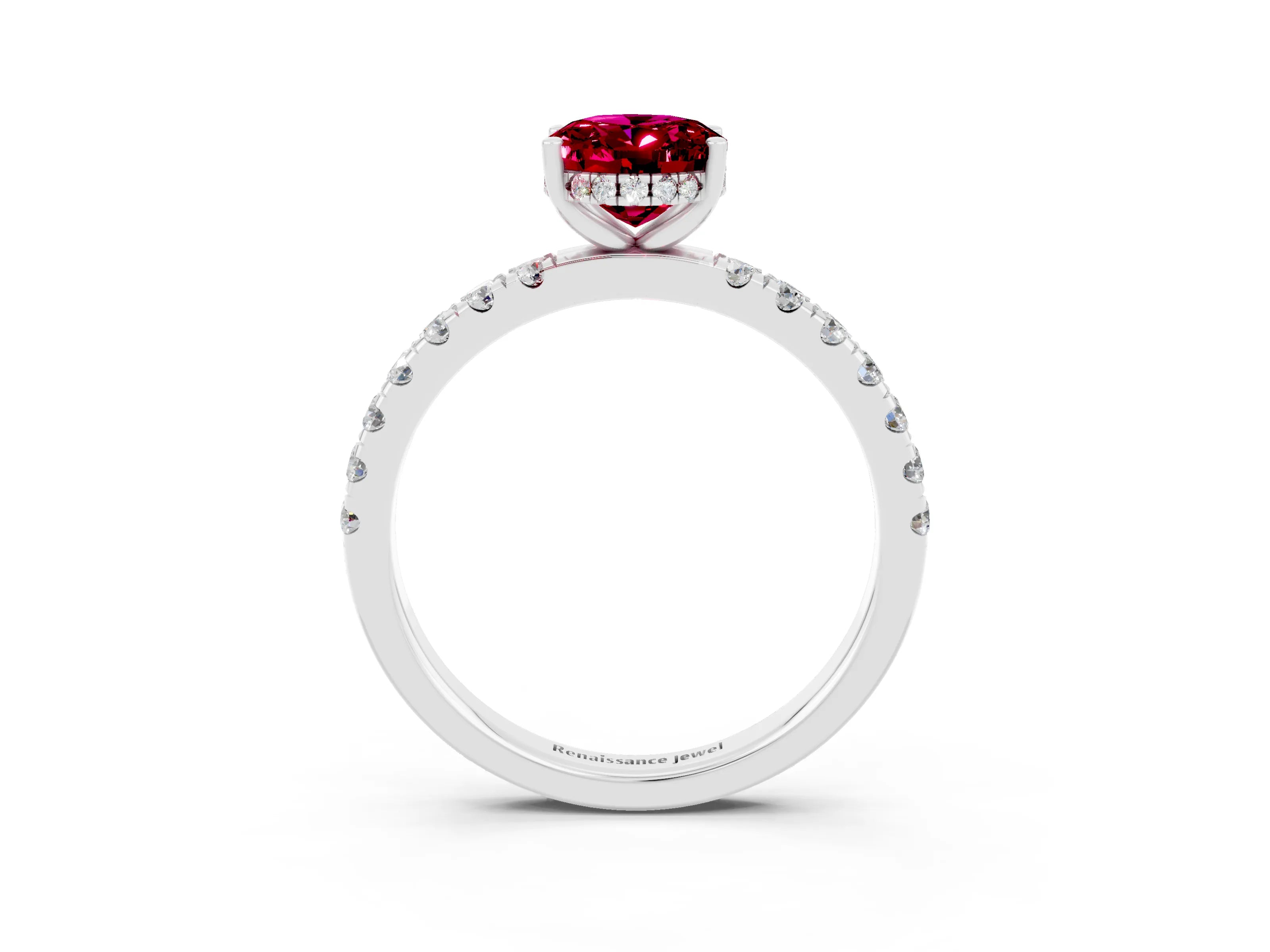 White gold Oval Cut Garnet Pave Band Solitaire Ring with Four-Prong Setting_27