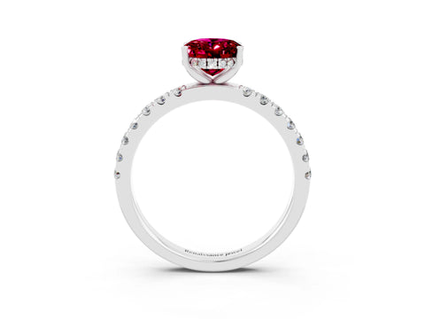 White gold Oval Cut Garnet Pave Band Solitaire Ring with Four-Prong Setting_27