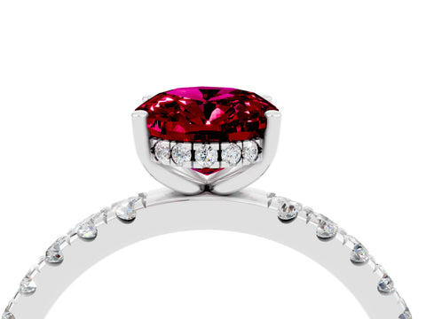 White gold Oval Cut Garnet Pave Band Solitaire Ring with Four-Prong Setting_28