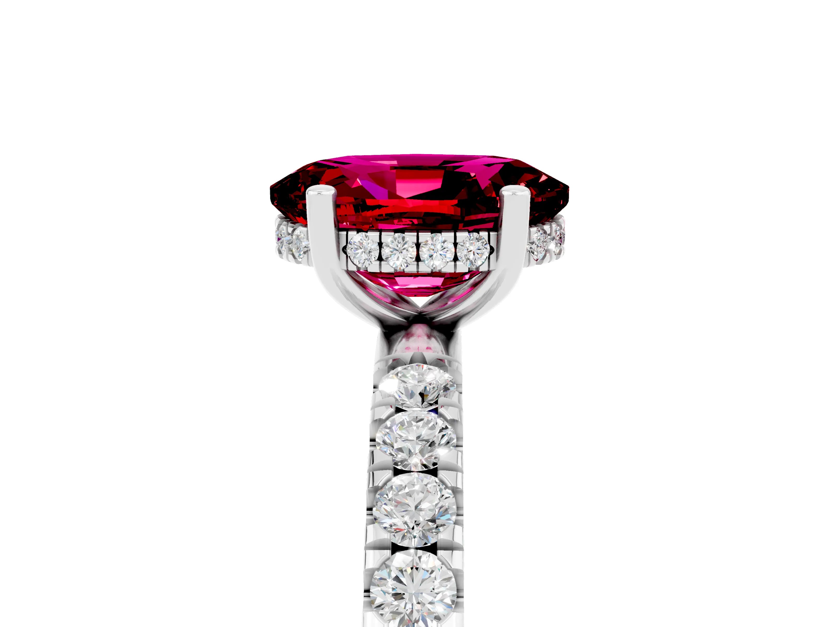 White gold Oval Cut Garnet Pave Band Solitaire Ring with Four-Prong Setting_29