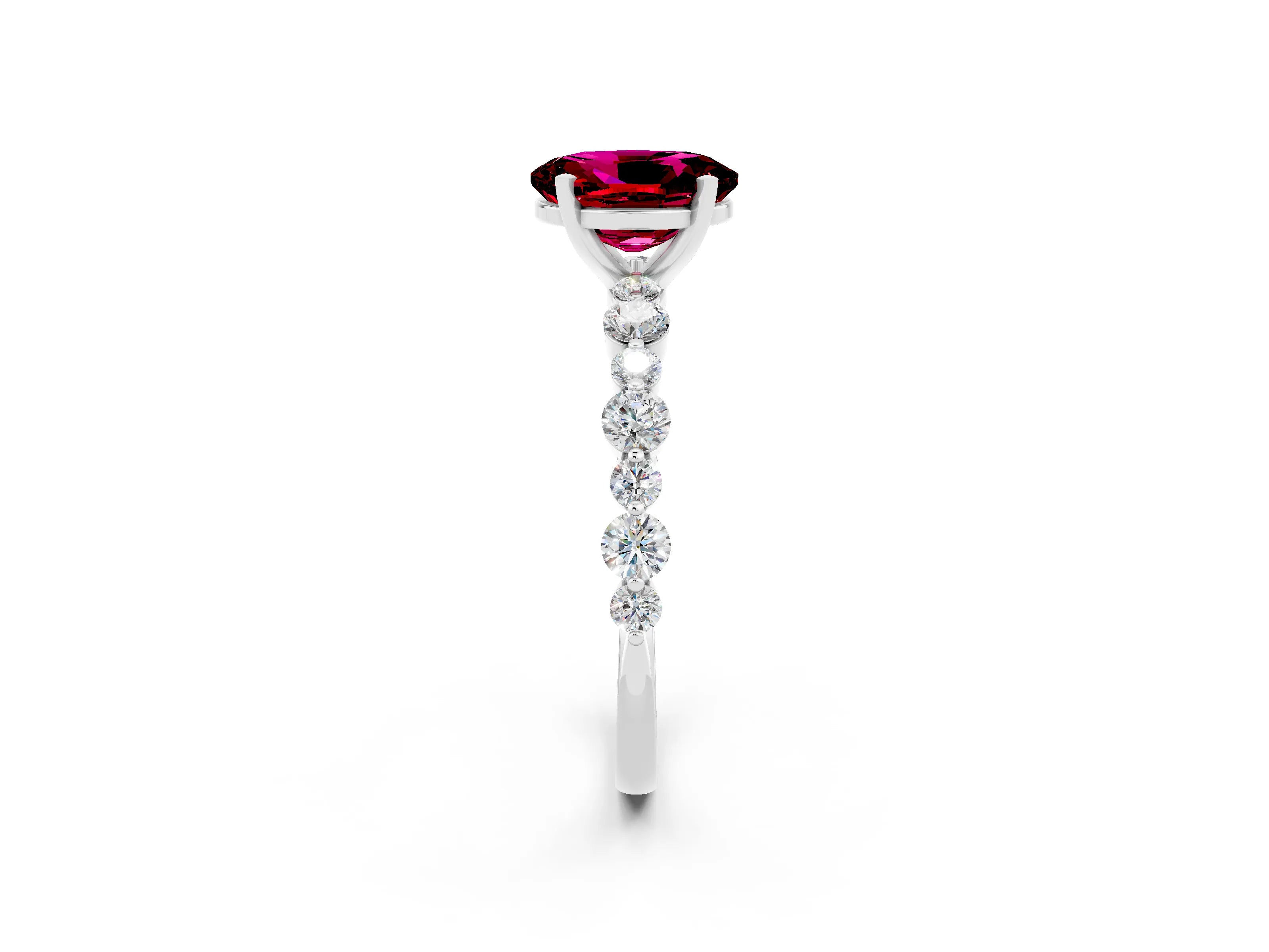 White gold Oval Cut Garnet Prong Set Engagement Ring with Pavé Band_2
