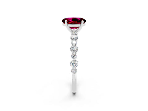 White gold Oval Cut Garnet Prong Set Engagement Ring with Pavé Band_2
