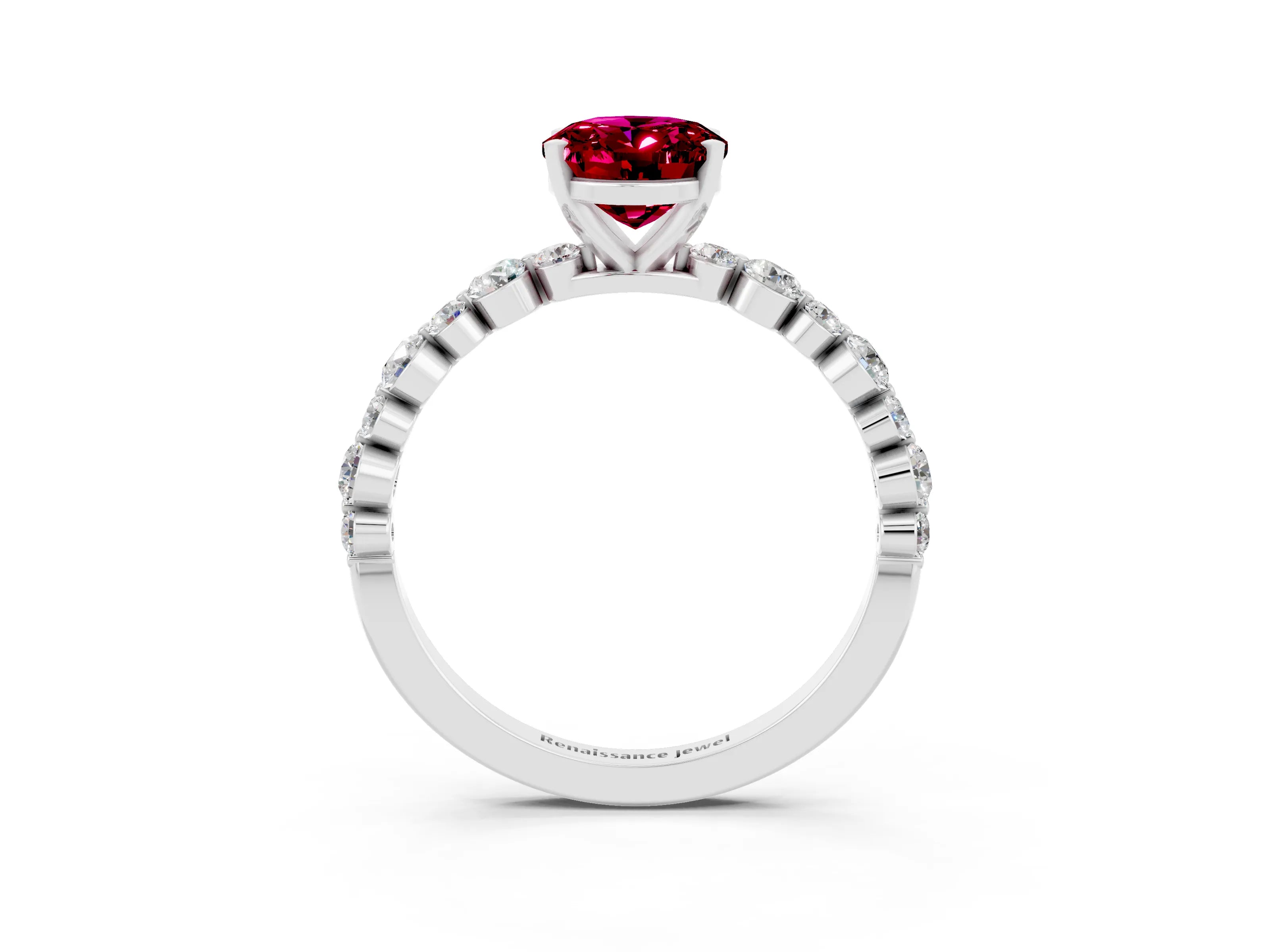 White gold Oval Cut Garnet Prong Set Engagement Ring with Pavé Band_3