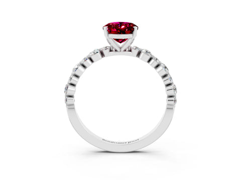 White gold Oval Cut Garnet Prong Set Engagement Ring with Pavé Band_3