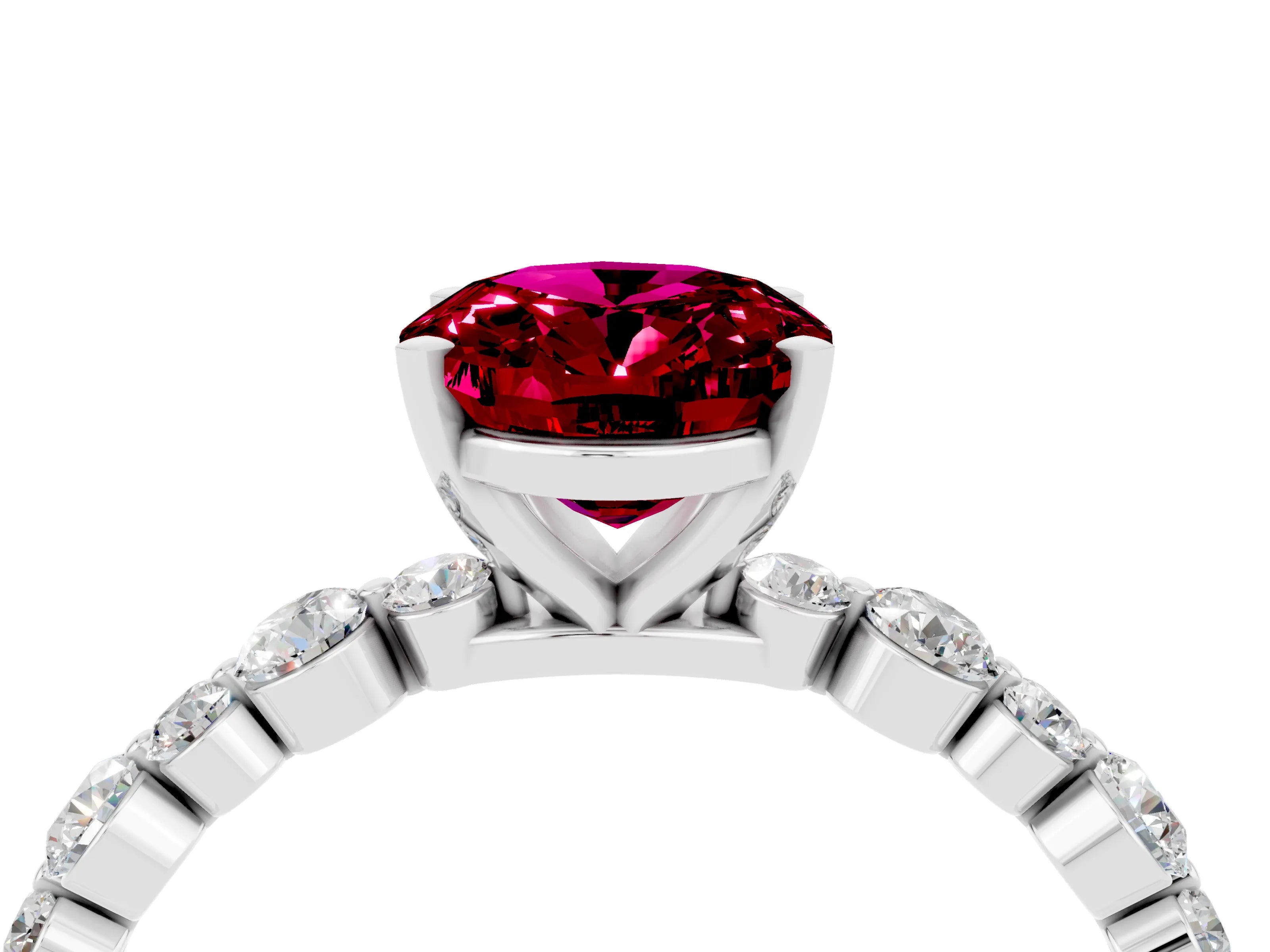 White gold Oval Cut Garnet Prong Set Engagement Ring with Pavé Band_4
