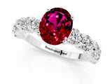 White gold Oval Cut Garnet Prong Setting with Side Stones on a Pave Band_1