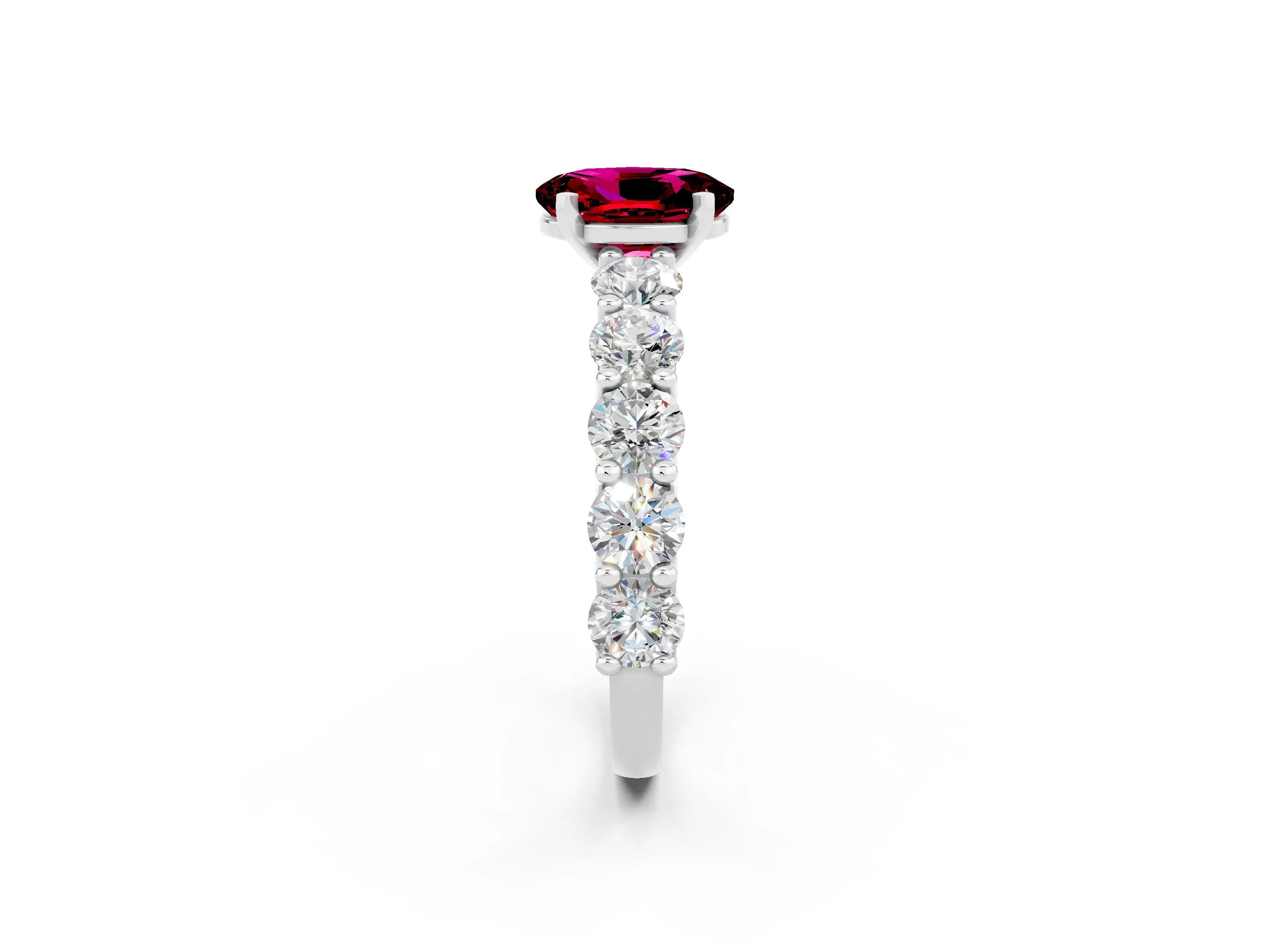 White gold Oval Cut Garnet Prong Setting with Side Stones on a Pave Band_2