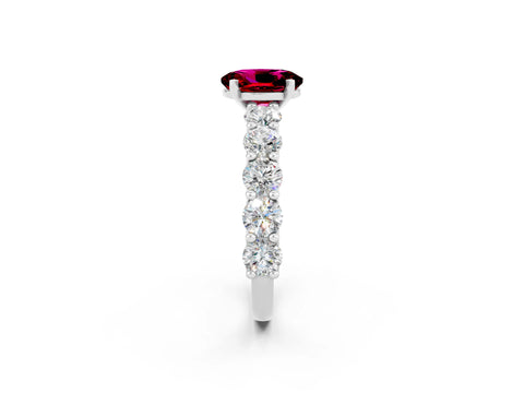 White gold Oval Cut Garnet Prong Setting with Side Stones on a Pave Band_2