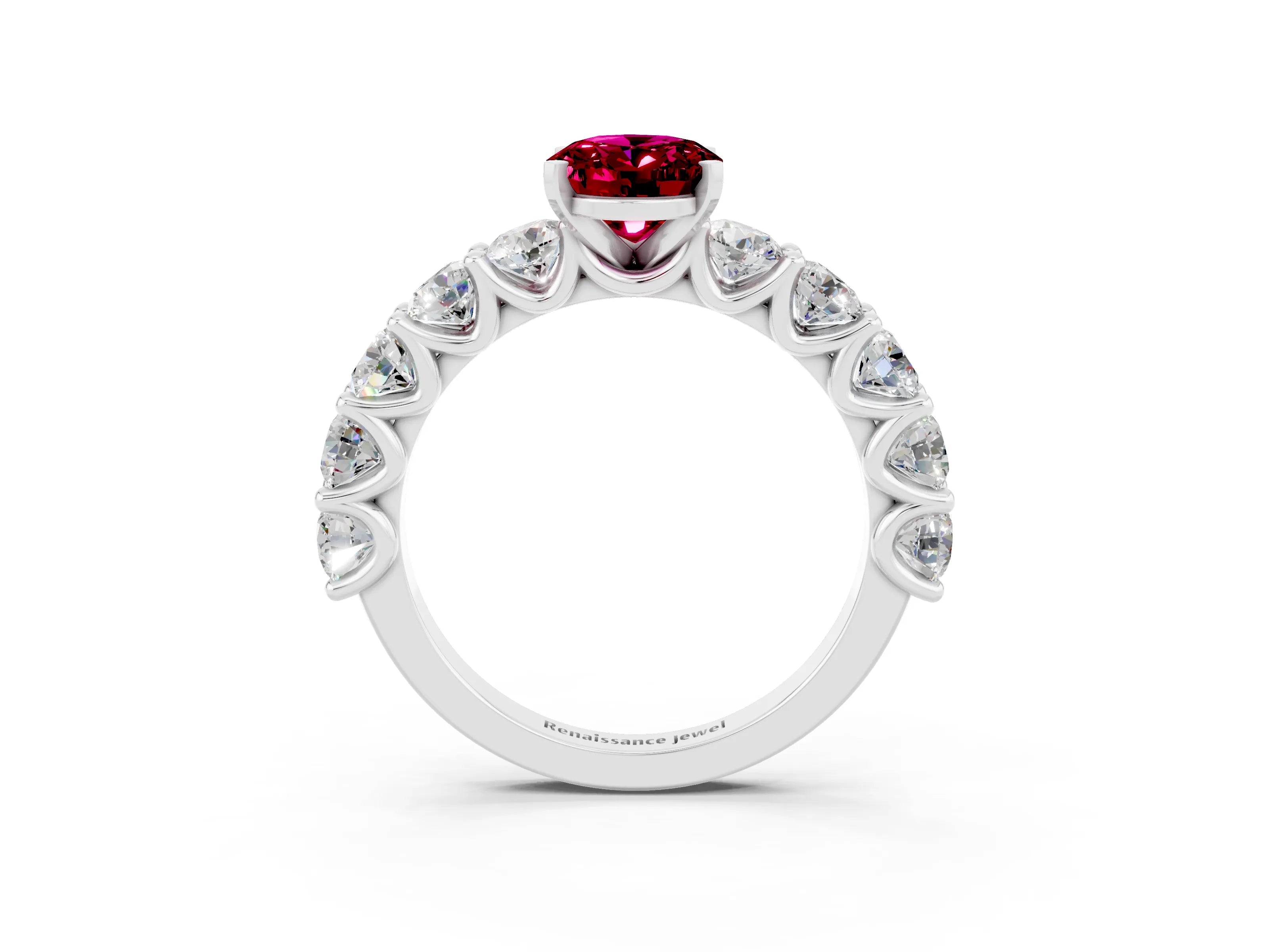 White gold Oval Cut Garnet Prong Setting with Side Stones on a Pave Band_3