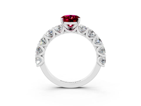 White gold Oval Cut Garnet Prong Setting with Side Stones on a Pave Band_3