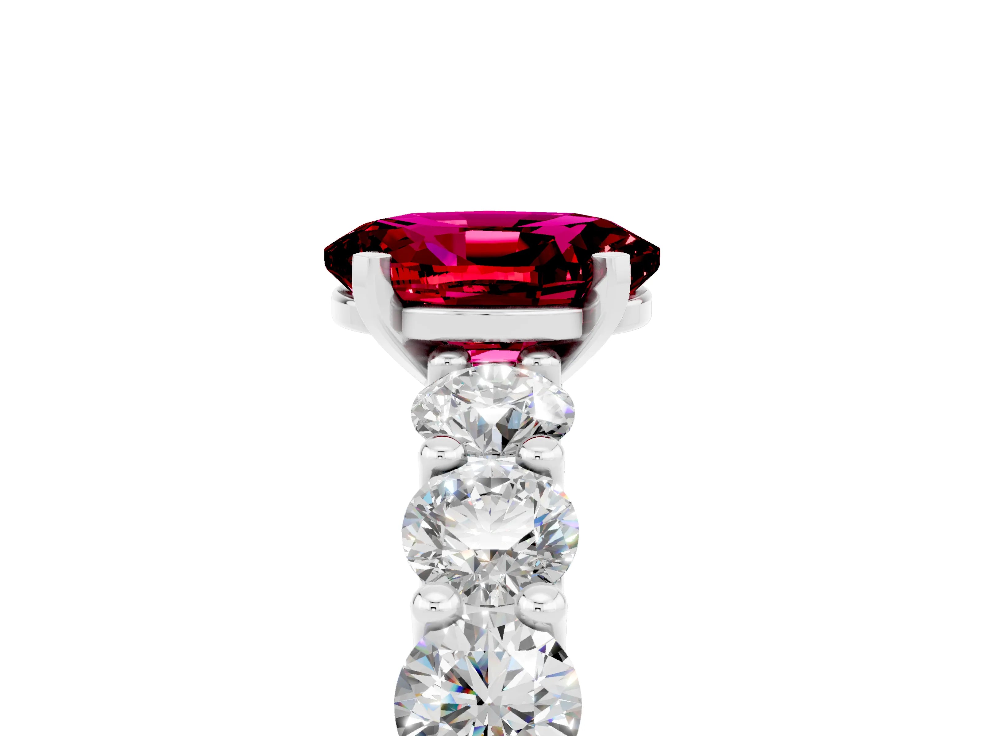 White gold Oval Cut Garnet Prong Setting with Side Stones on a Pave Band_5