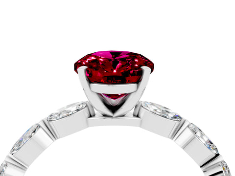 White gold Oval Cut Garnet Ring with Marquise Side Stones and Prong Setting_4