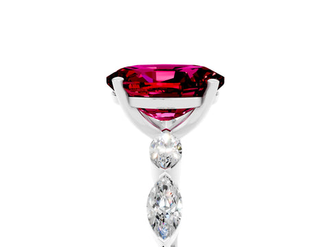 White gold Oval Cut Garnet Ring with Marquise Side Stones and Prong Setting_5