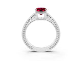 White gold Oval Cut Garnet Ring with Milgrain Pavé Band and Four-Prong Setting_15